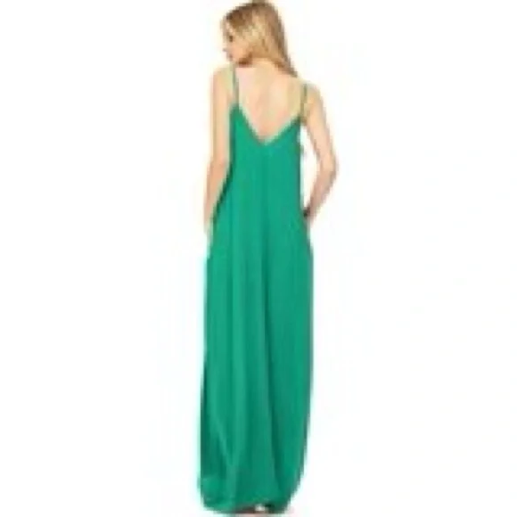 LOVESTITCH Bright Emerald Green Gauze Boho Maxi Dress Pockets M L Adjustable NWT - Picture 3 of 9